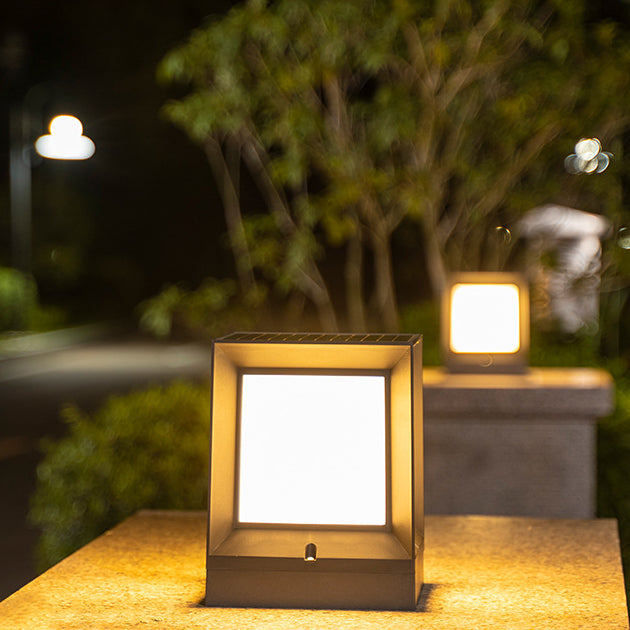Waterproof Black Pillar Lamp Square Solar Outdoor Lights for Garden