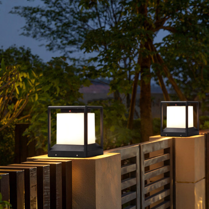 Waterproof LED Pillar Lamp Square Black Solar Outdoor Lights for Garden