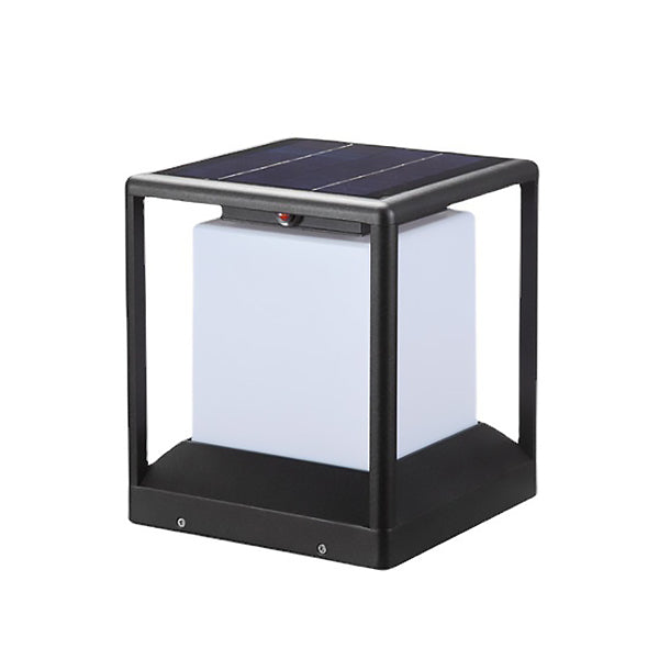 Waterproof LED Pillar Lamp Square Black Solar Outdoor Lights for Garden