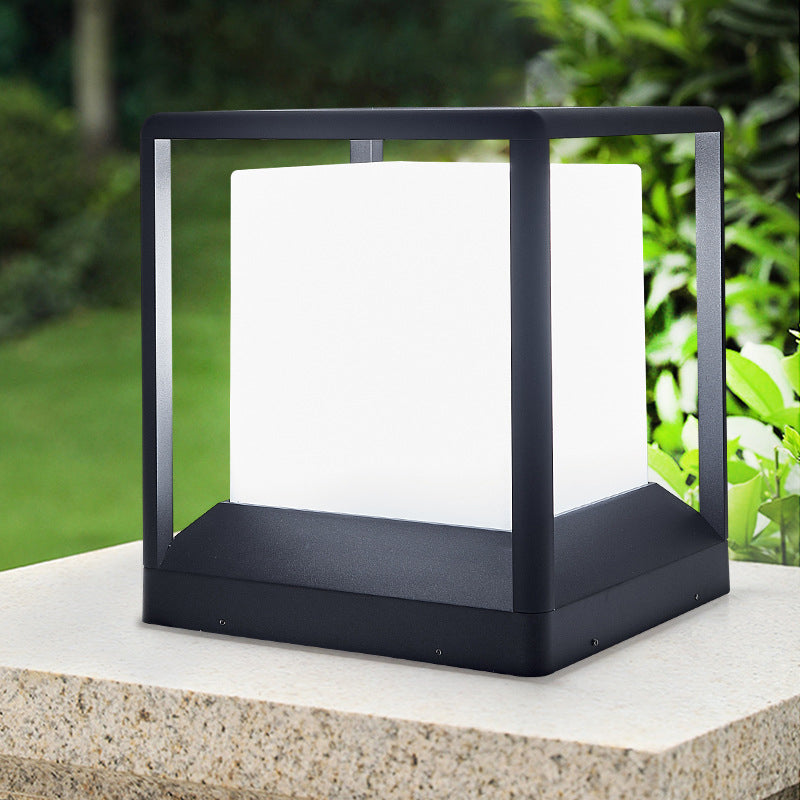 Waterproof LED Pillar Lamp Square Black Solar Outdoor Lights for Garden
