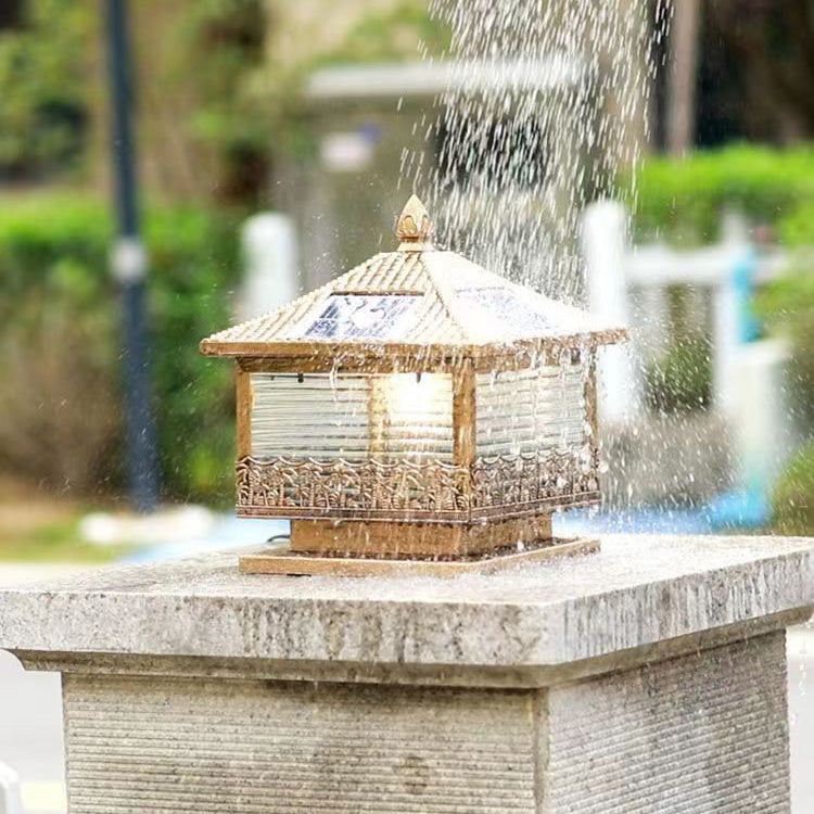 Golden/Black Pillar Lamp Square Waterproof Solar Outdoor Lights for Garden