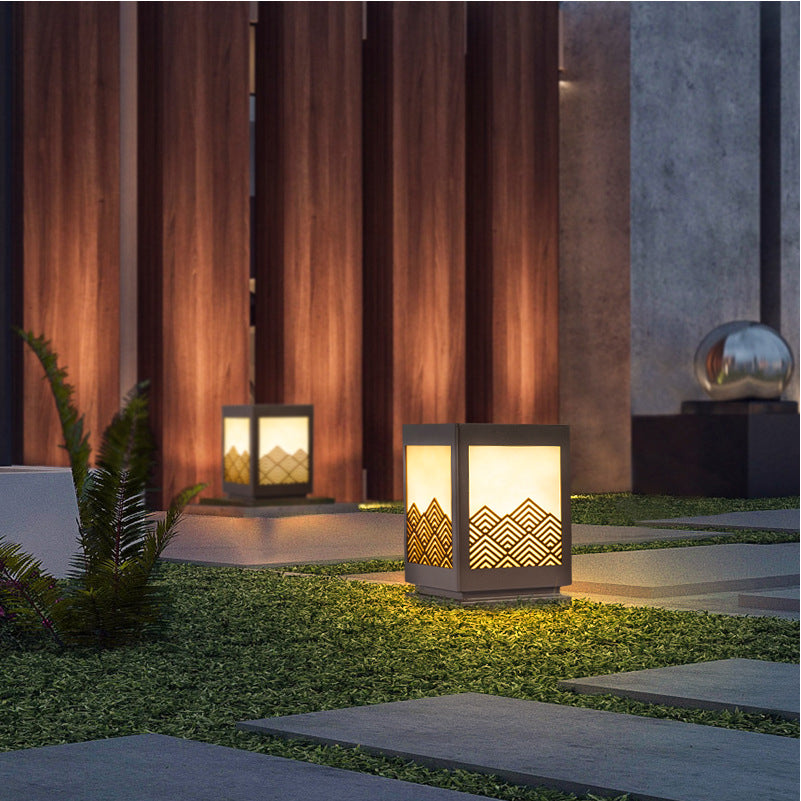 Waterproof Pillar Lamp Square Black Solar Outdoor Lights for Garden