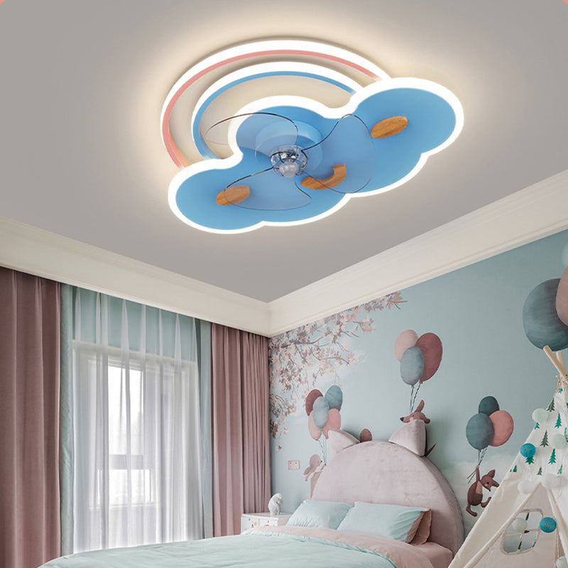 3-Blade Ceiling Fan Children Pink/Blue Metallic Fan with Light for Dining Room