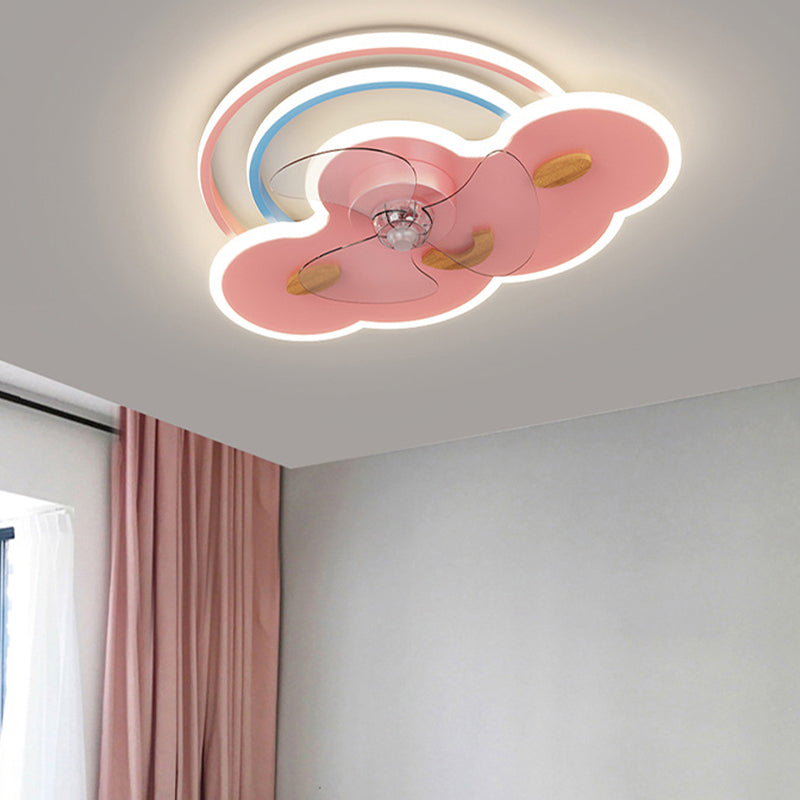 3-Blade Ceiling Fan Children Pink/Blue Metallic Fan with Light for Dining Room