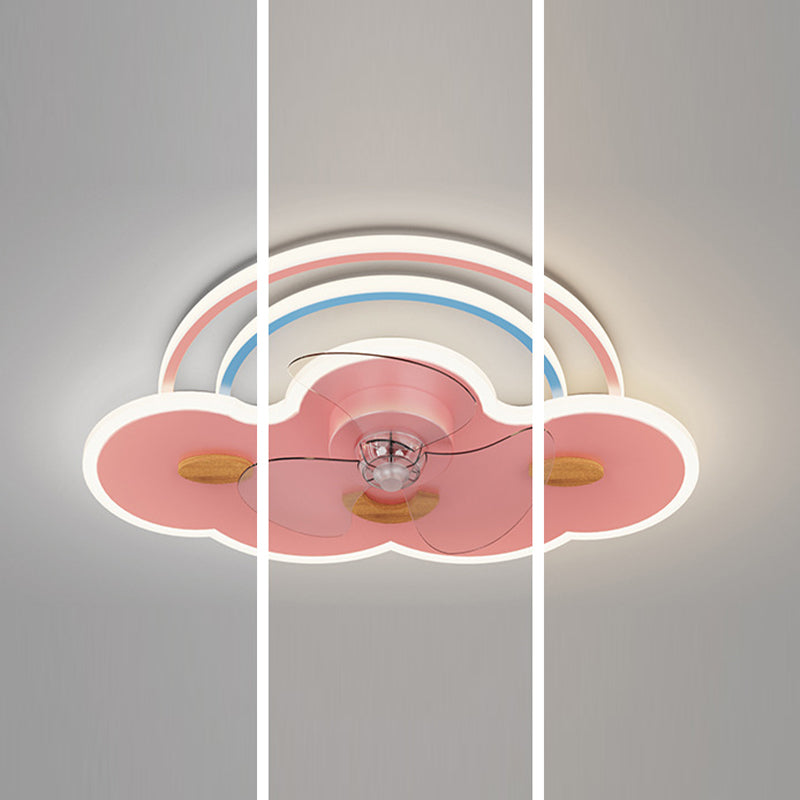 3-Blade Ceiling Fan Children Pink/Blue Metallic Fan with Light for Dining Room