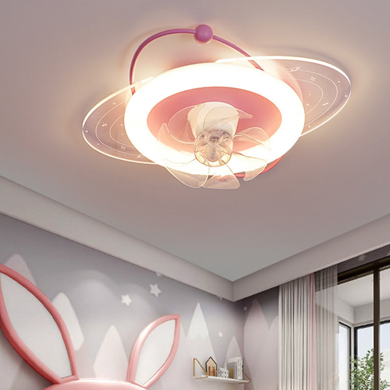 7-Blade Ceiling Fan Children Metallic Pink/Blue Fan with Light for Room