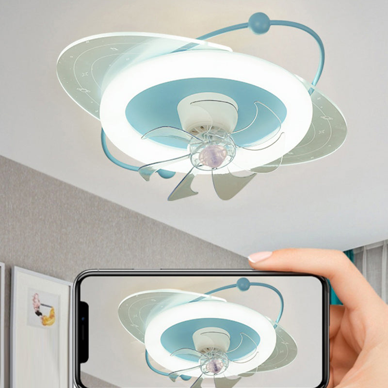 7-Blade Ceiling Fan Children Metallic Pink/Blue Fan with Light for Room