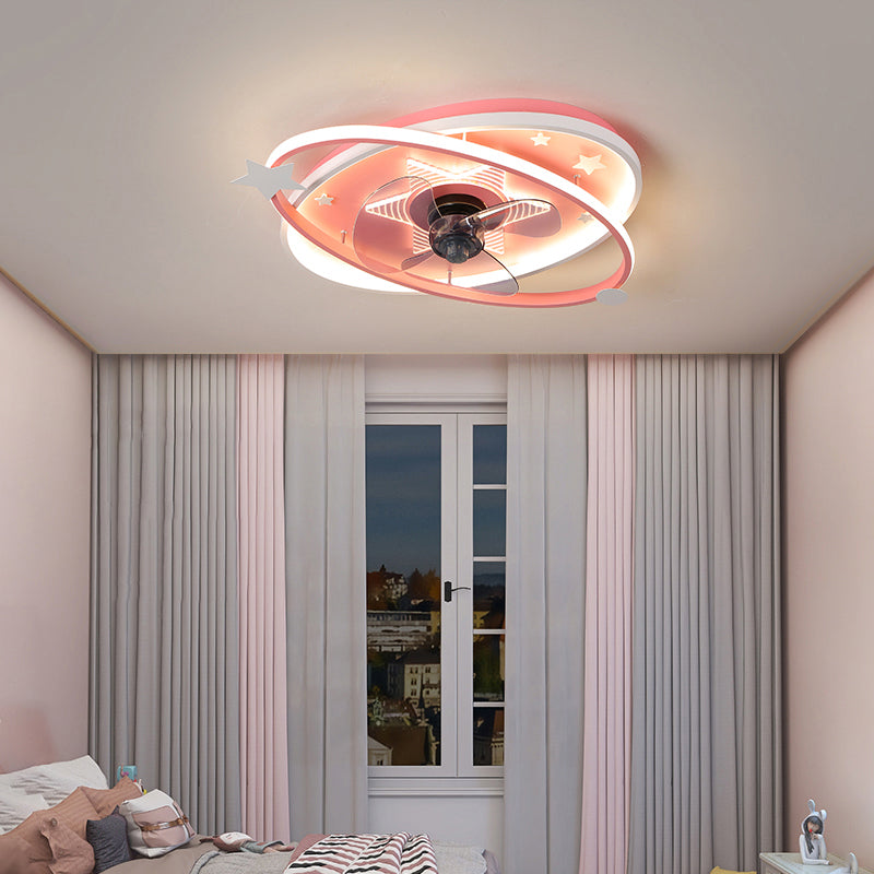 3-Blade Pink/Blue Ceiling Fan Children Metallic Fan with Light for Home