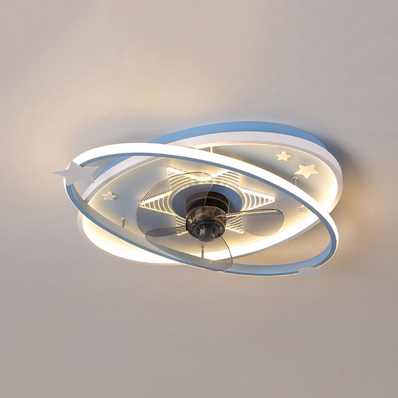 3-Blade Pink/Blue Ceiling Fan Children Metallic Fan with Light for Home