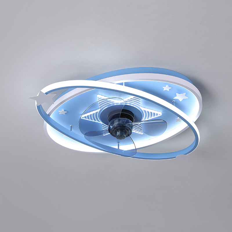 3-Blade Pink/Blue Ceiling Fan Children Metallic Fan with Light for Home