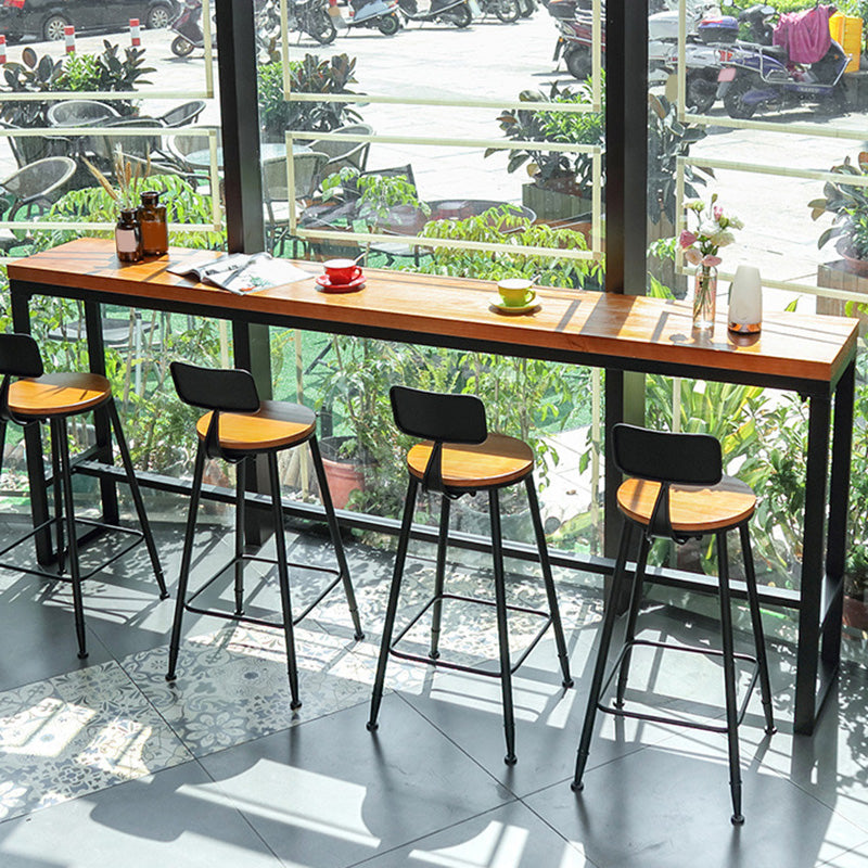 Modern Metal Base Bar Table Black Iron Solid Wood Patio Bar Table