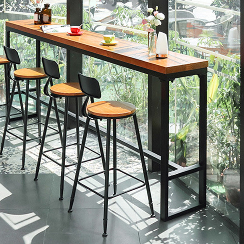 Modern Metal Base Bar Table Black Iron Solid Wood Patio Bar Table