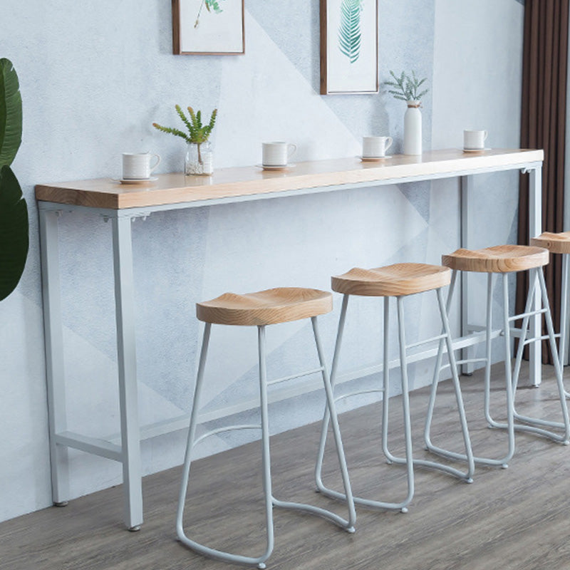 Modern Metal Base Bar Table White Iron Solid Wood Patio Bar Table