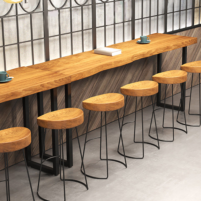 Modern Metal Base Bar Table Black Iron Solid Wood Bar Stool Table