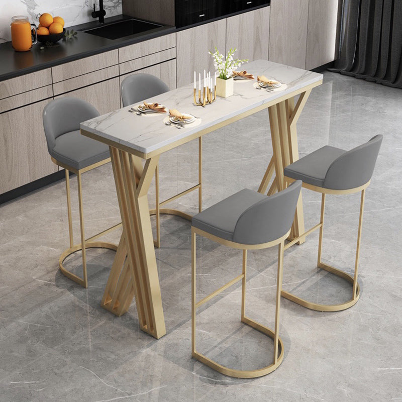 Metal Bar Table Rectangular Faux Marble Top Bistro Pub Table