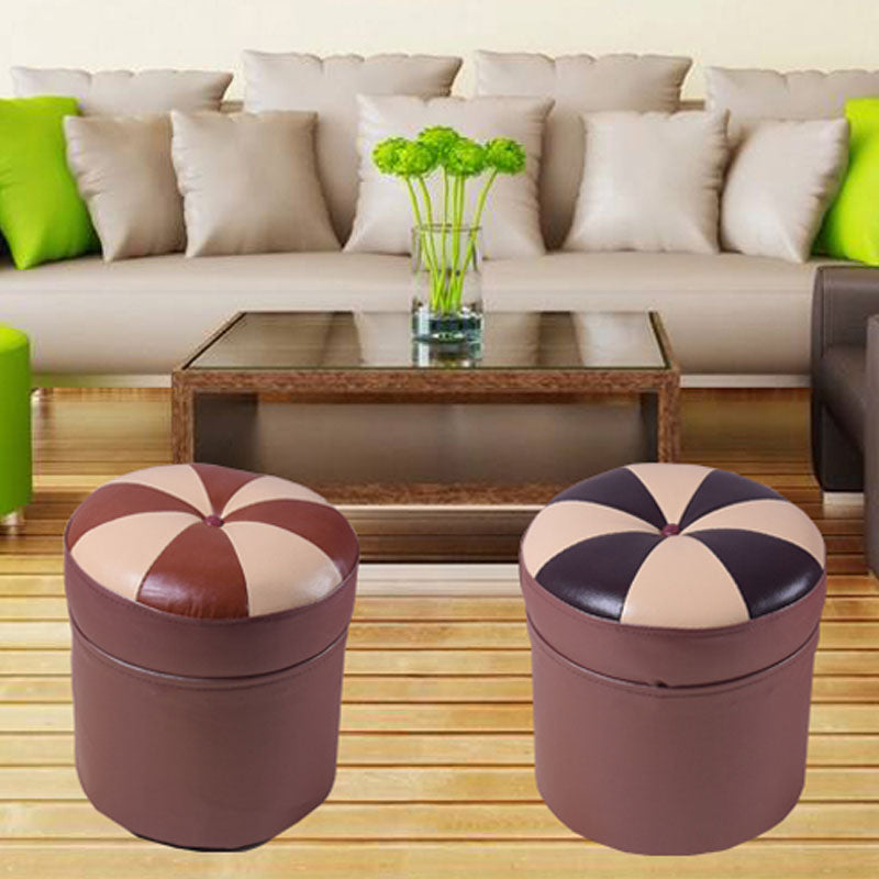 Modern Leather Pouf Water Resistant Round Pouf for Drawing Room