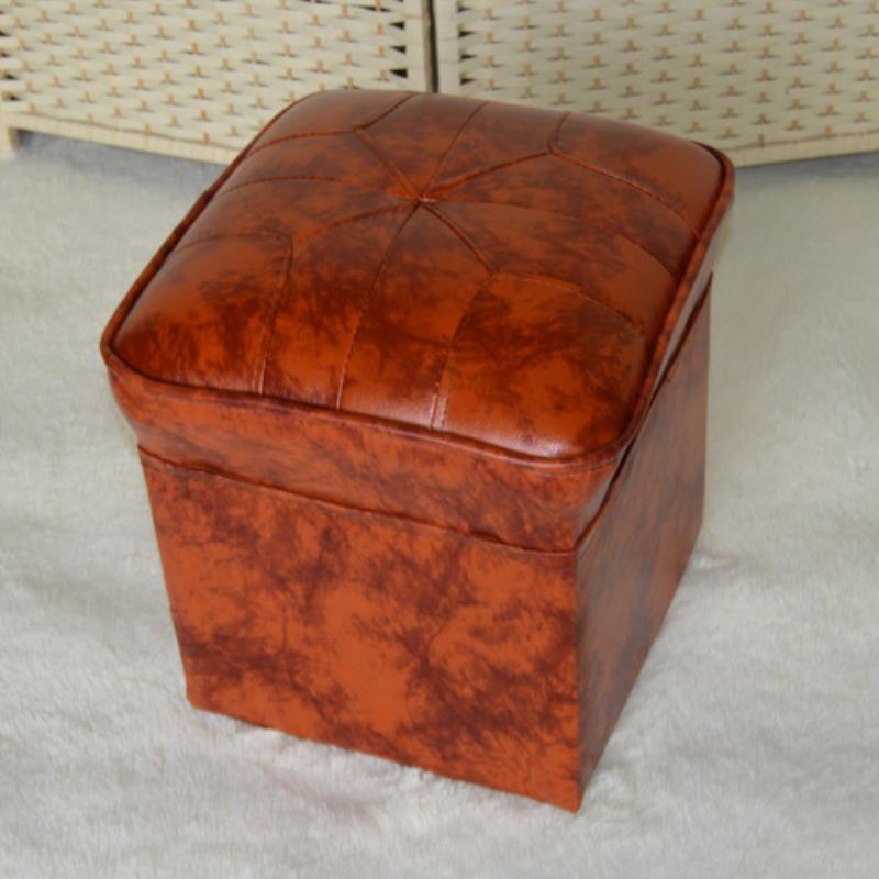 Mid-Century Modern Pouf Ottoman Faux Leather Upholstered Solid Color Square Ottoman
