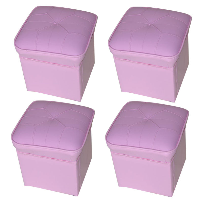 Mid-Century Modern Pouf Ottoman Faux Leather Upholstered Solid Color Square Ottoman