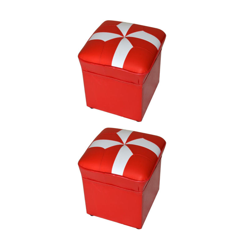 Mid-Century Modern Pouf Ottoman Faux Leather Upholstered Solid Color Square Ottoman