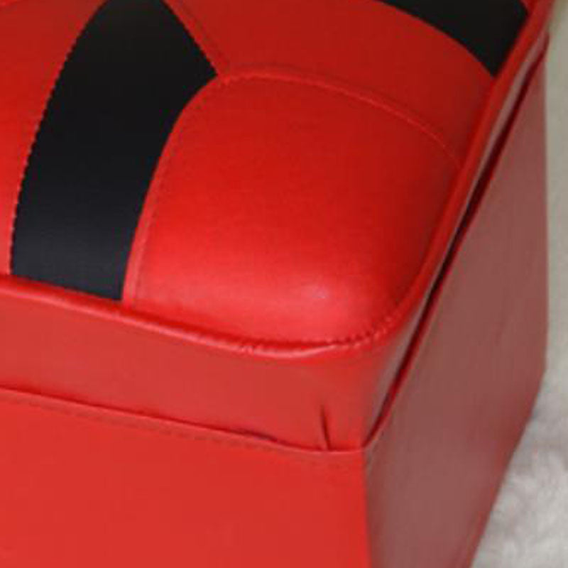 Mid-Century Modern Pouf Ottoman Faux Leather Upholstered Solid Color Square Ottoman