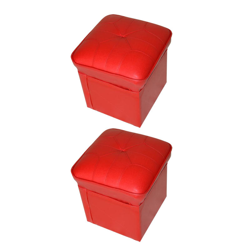 Mid-Century Modern Pouf Ottoman Faux Leather Upholstered Solid Color Square Ottoman