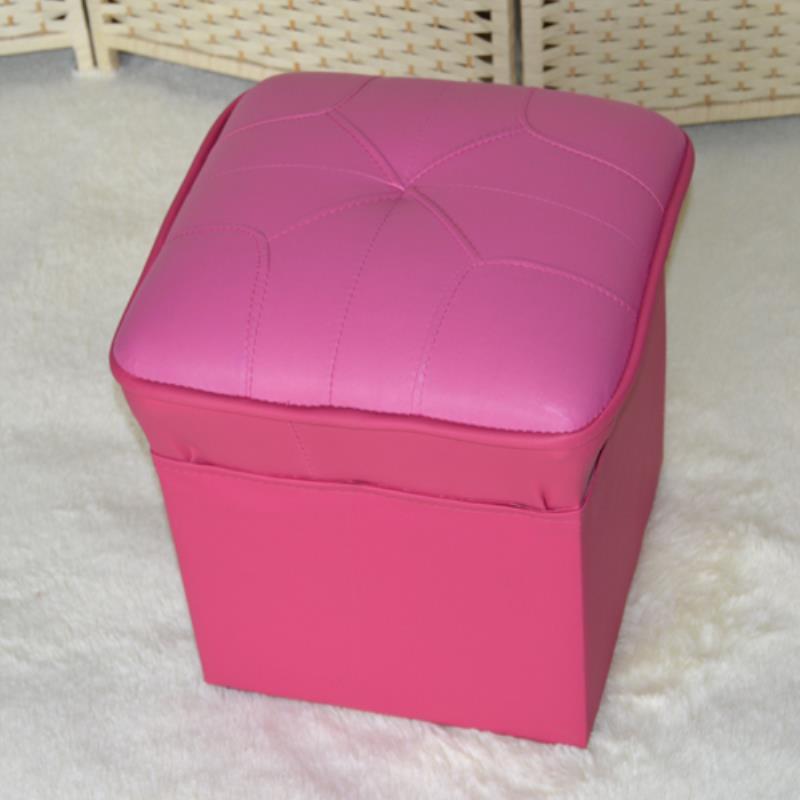 Mid-Century Modern Pouf Ottoman Faux Leather Upholstered Solid Color Square Ottoman
