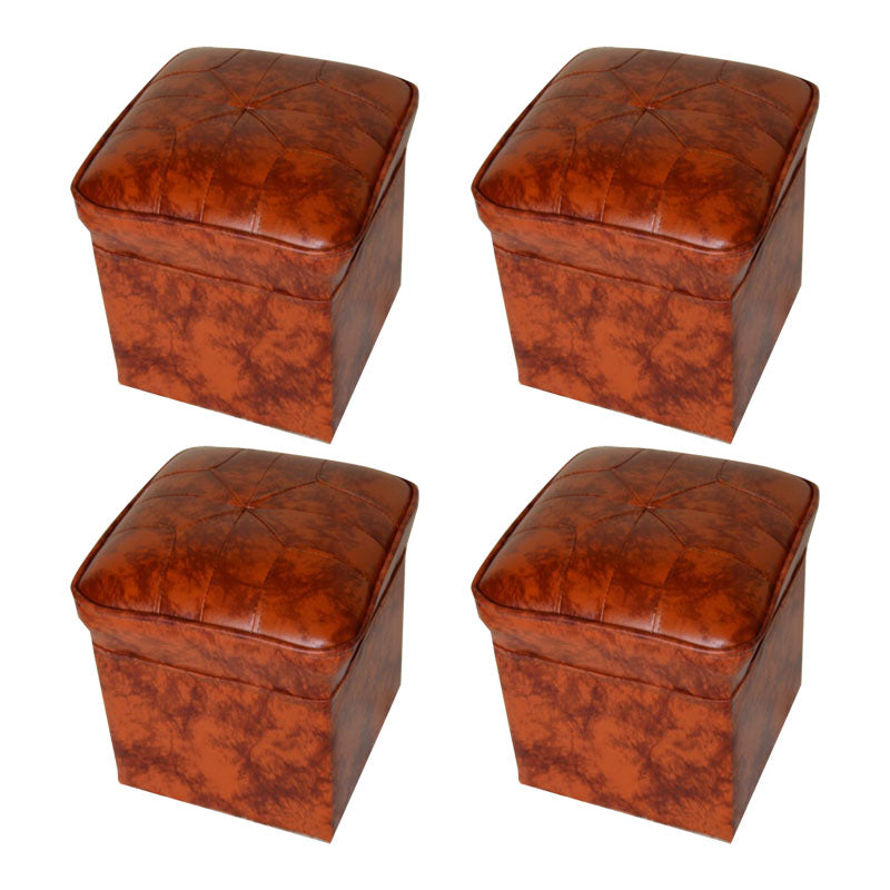 Mid-Century Modern Pouf Ottoman Faux Leather Upholstered Solid Color Square Ottoman