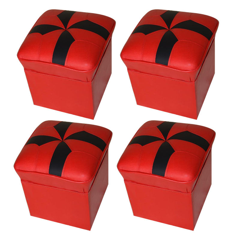 Mid-Century Modern Pouf Ottoman Faux Leather Upholstered Solid Color Square Ottoman