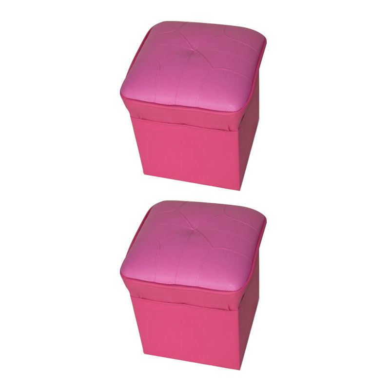 Mid-Century Modern Pouf Ottoman Faux Leather Upholstered Solid Color Square Ottoman