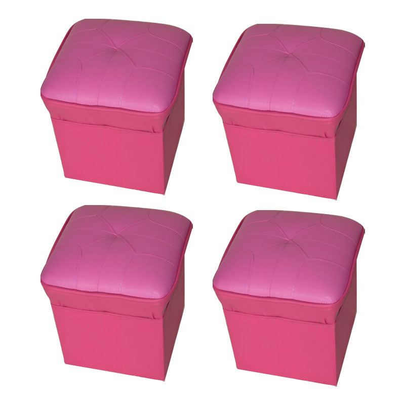 Mid-Century Modern Pouf Ottoman Faux Leather Upholstered Solid Color Square Ottoman