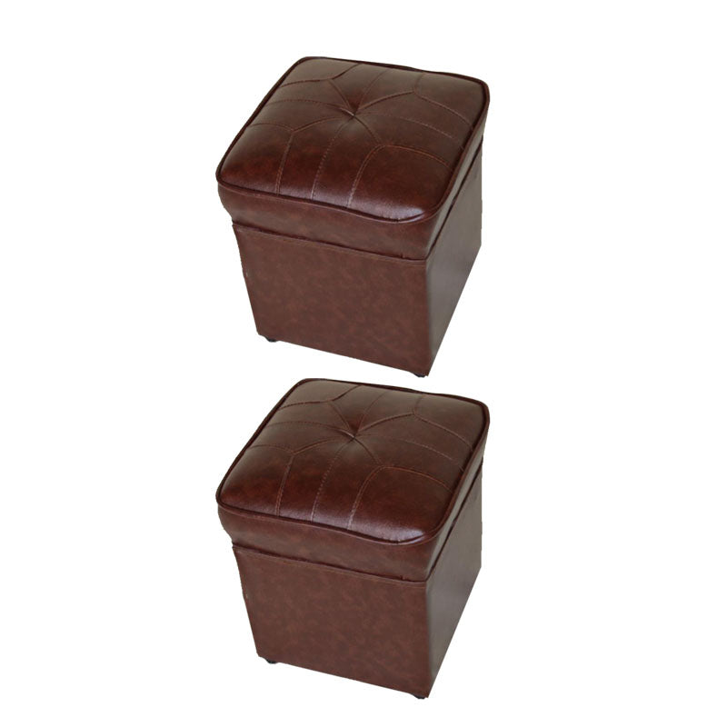 Mid-Century Modern Pouf Ottoman Faux Leather Upholstered Solid Color Square Ottoman