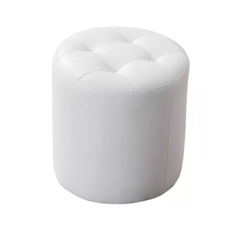 Modern Pouf Ottoman Genuine Leather Upholstered Tufted Solid Color Ottoman