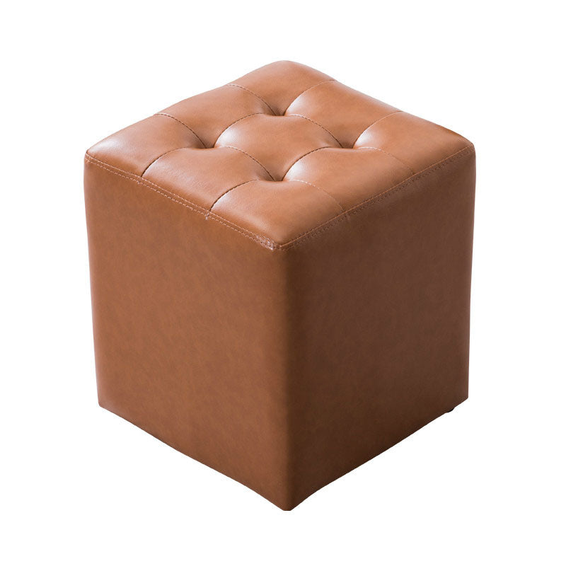 Modern Pouf Ottoman Genuine Leather Upholstered Tufted Solid Color Ottoman