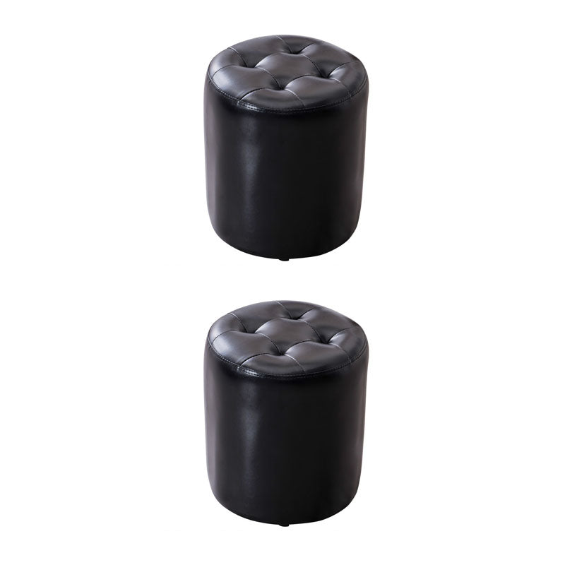 Modern Pouf Ottoman Genuine Leather Upholstered Tufted Solid Color Ottoman