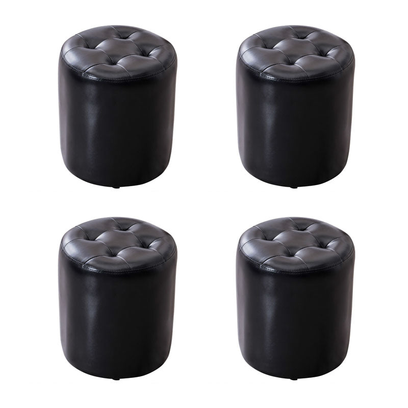 Modern Pouf Ottoman Genuine Leather Upholstered Tufted Solid Color Ottoman