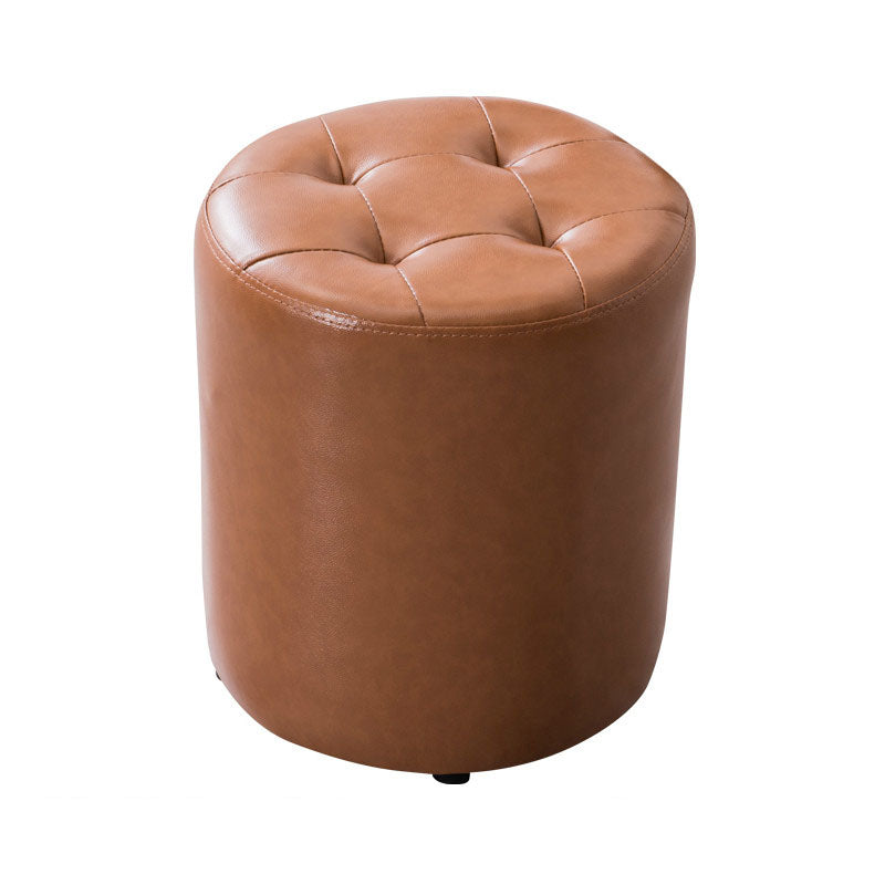 Modern Pouf Ottoman Genuine Leather Upholstered Tufted Solid Color Ottoman