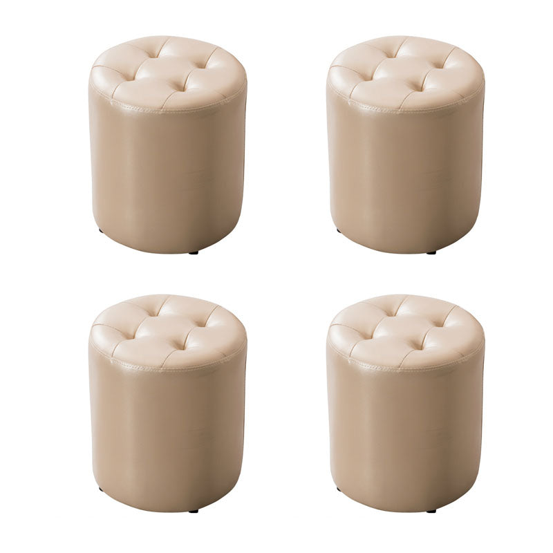 Modern Pouf Ottoman Genuine Leather Upholstered Tufted Solid Color Ottoman