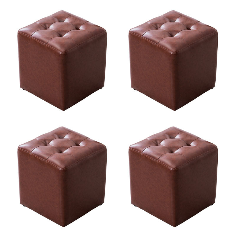 Modern Pouf Ottoman Genuine Leather Upholstered Tufted Solid Color Ottoman