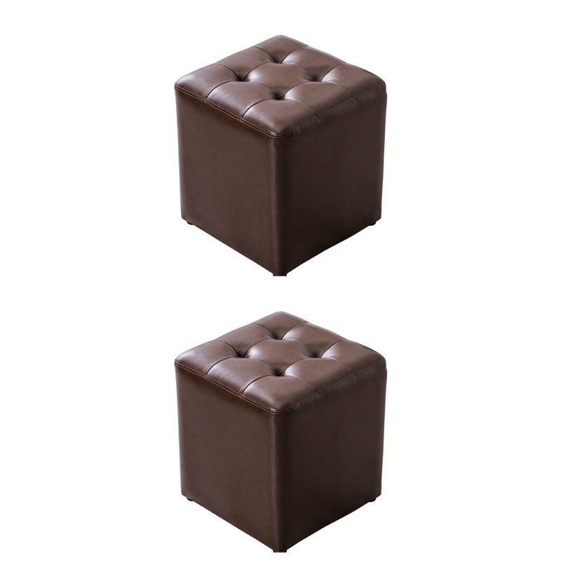 Modern Pouf Ottoman Genuine Leather Upholstered Tufted Solid Color Ottoman