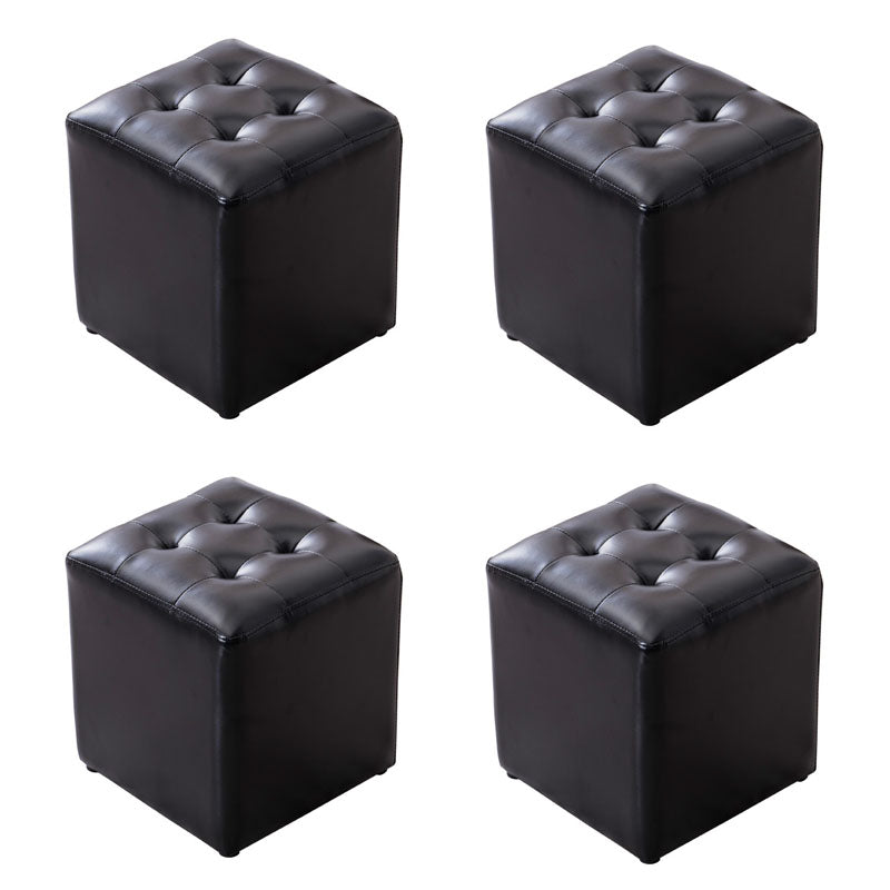 Modern Pouf Ottoman Genuine Leather Upholstered Tufted Solid Color Ottoman