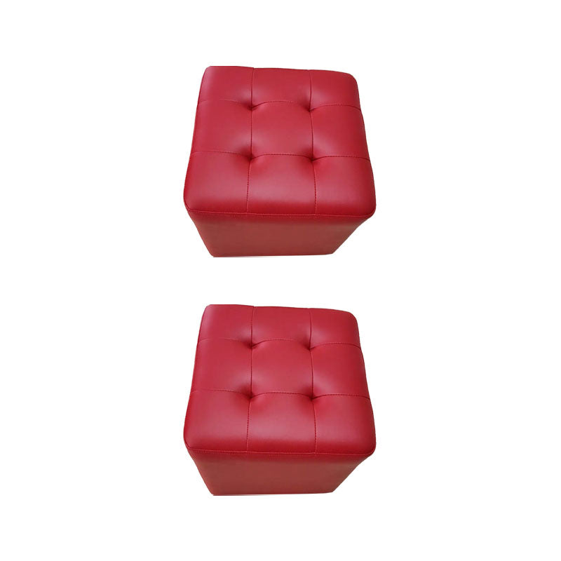 Modern Pouf Ottoman Genuine Leather Upholstered Tufted Solid Color Ottoman