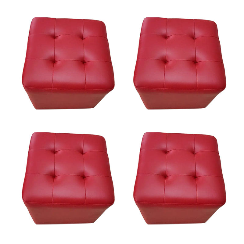 Modern Pouf Ottoman Genuine Leather Upholstered Tufted Solid Color Ottoman