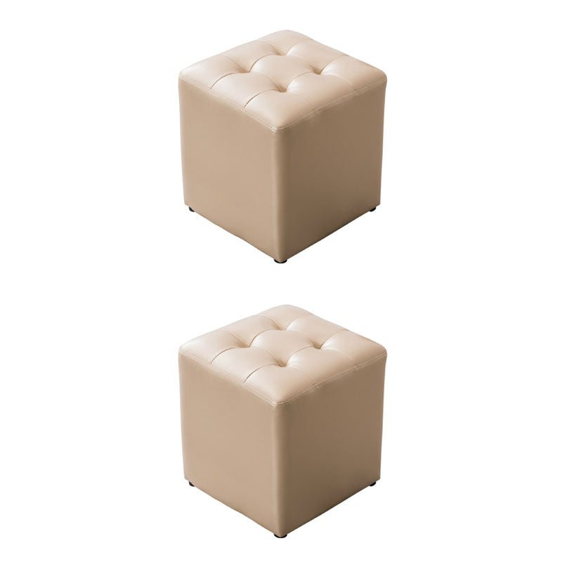 Modern Pouf Ottoman Genuine Leather Upholstered Tufted Solid Color Ottoman