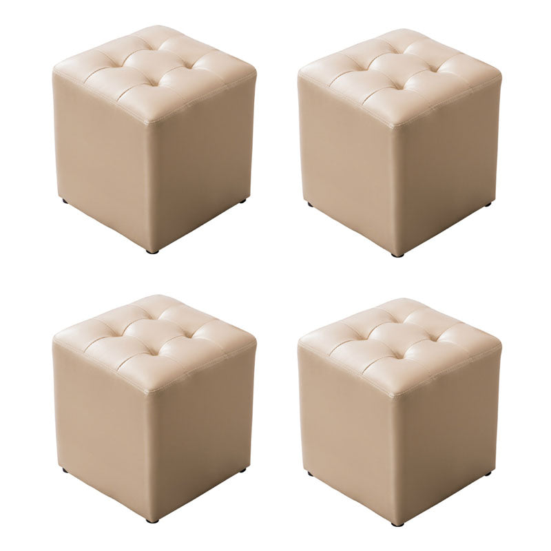 Modern Pouf Ottoman Genuine Leather Upholstered Tufted Solid Color Ottoman