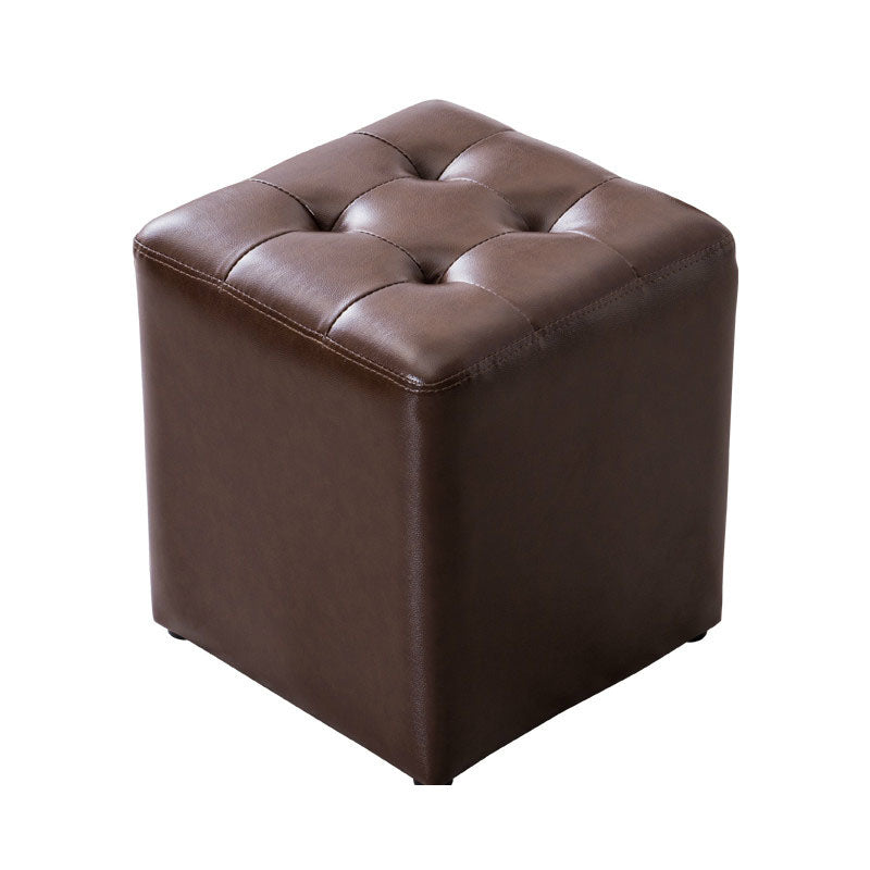 Modern Pouf Ottoman Genuine Leather Upholstered Tufted Solid Color Ottoman