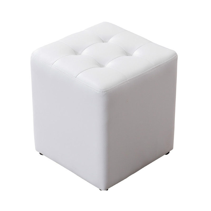 Modern Pouf Ottoman Genuine Leather Upholstered Tufted Solid Color Ottoman