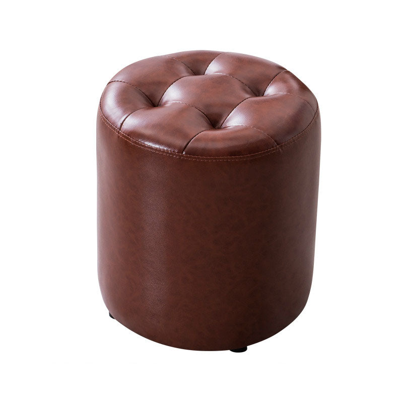 Modern Pouf Ottoman Genuine Leather Upholstered Tufted Solid Color Ottoman