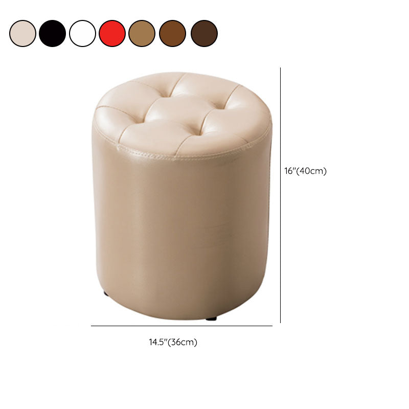 Modern Pouf Ottoman Genuine Leather Upholstered Tufted Solid Color Ottoman