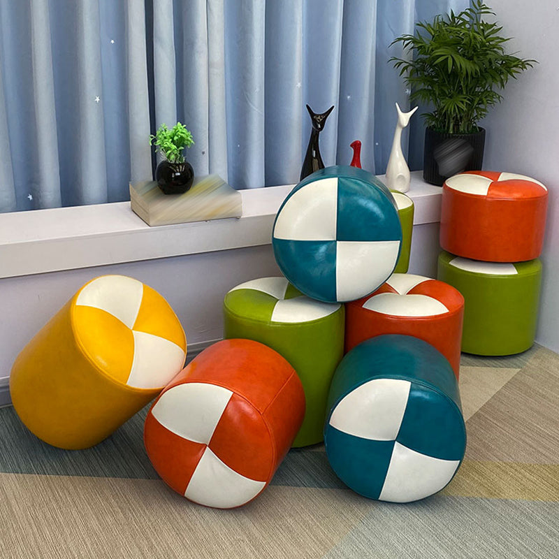 Orange Modern Pouf Water Resistant Round Pouf for Living Room