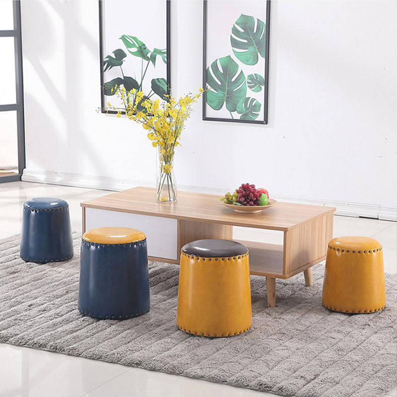 Leather Yellow Pouf Modern Stain Resistant Round Indoor Pouf
